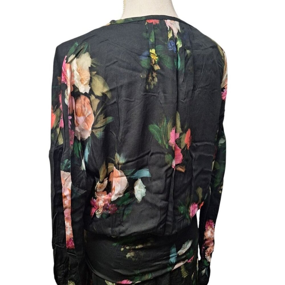Finley Wrap Belt Dress Black Floral Long Sleeve Lightweight Women Small Tie Wais - Picture 5 of 12